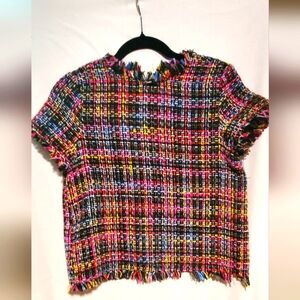 Zara Black and multi color tweed top, size small